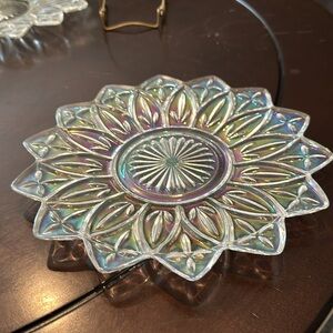9 inch / Vintage Iridescent Federal Glass Serving Plate – Etched Design